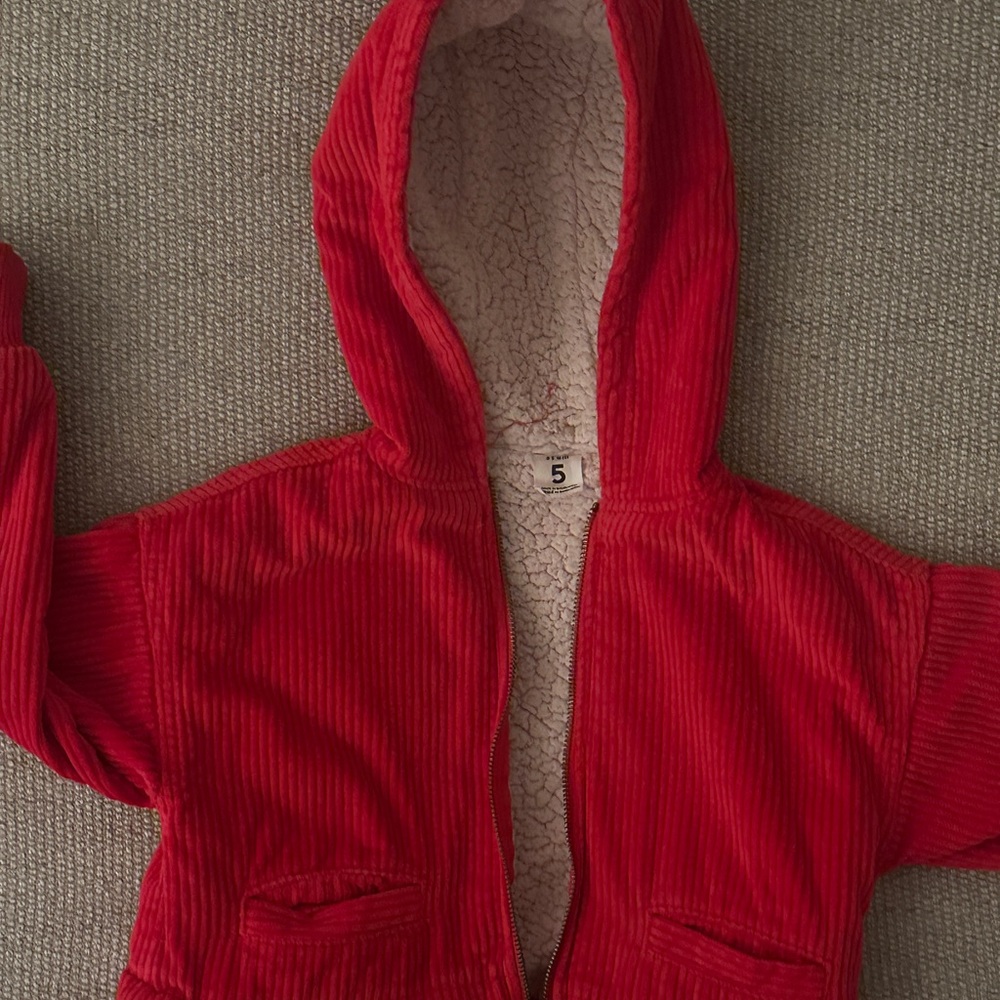 Stem Hooded Corduroy Fleece Lined Parka Jacket  - Vibrant Red - Girls Size 5 - Picture 6 of 13